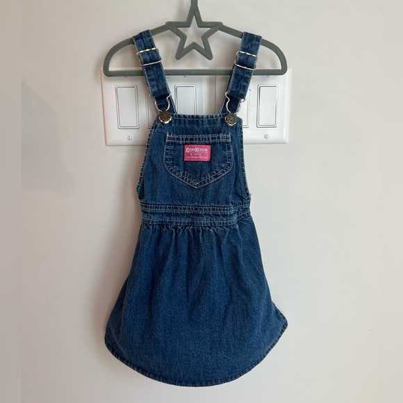 Vintage OshKosh B'gosh Dark Wash Skirtall Pinafore Made in USA Pink Label 4T - Picture 5 of 7